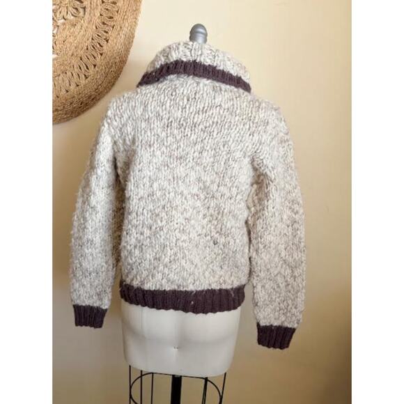 Chunky Beige Brown Cowl Neck Women's Sweater Wool Blend Textured Knit S M Cozy - Picture 4 of 4